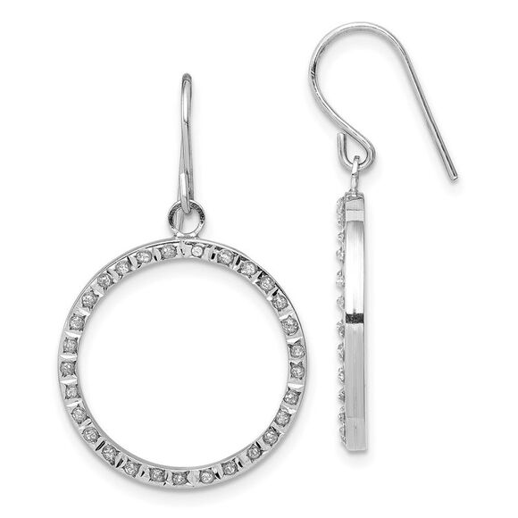 14k White Gold Diamond Fascination Open Dangle Hoop Earrings